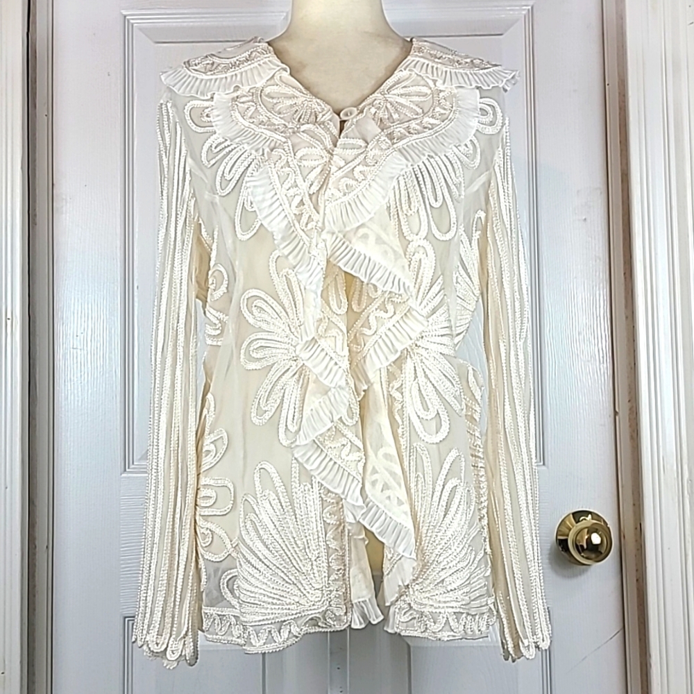 Damee, Inc Mesh and Embroidered Blouse